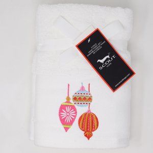 Scout Home Holiday Embroidered Ornament Hand Towel Set White Cotton Retro MCM Nw